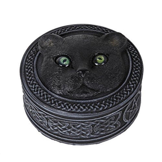 Black Cat with Rolling Eyes Black Jewelry Keepsake Trinket Box Container