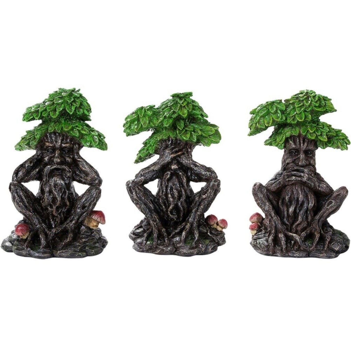 Greenman See No Evil Speak No Evil Hear No Evil Figurine 3 Piece Set Pagan Wicca 5.25 inch