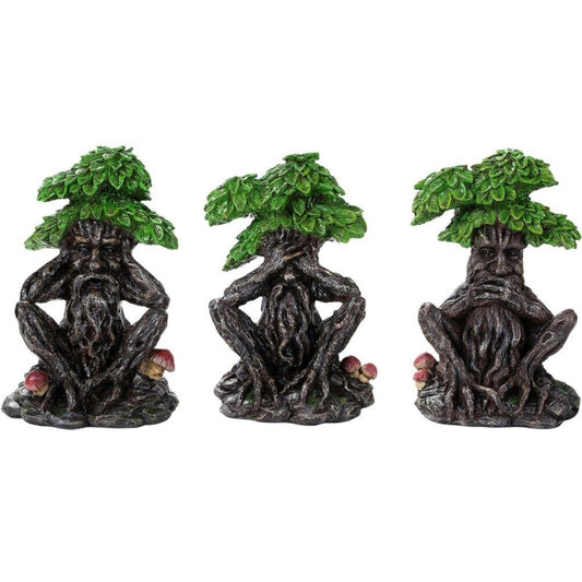 Greenman See No Evil Speak No Evil Hear No Evil Figurine 3 Piece Set Pagan Wicca 5.25 inch