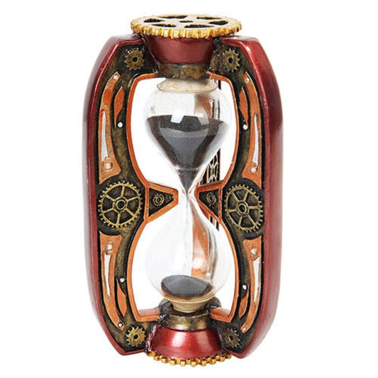 Red Steampunk Inspired Sand Timer Hourglass Statue Figurine 6.1 inch