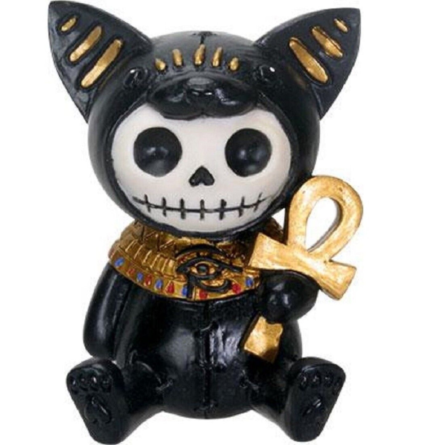 Furrybones Bastet Skeleton in Egyptian Costume Carrying an Ankh Figurine