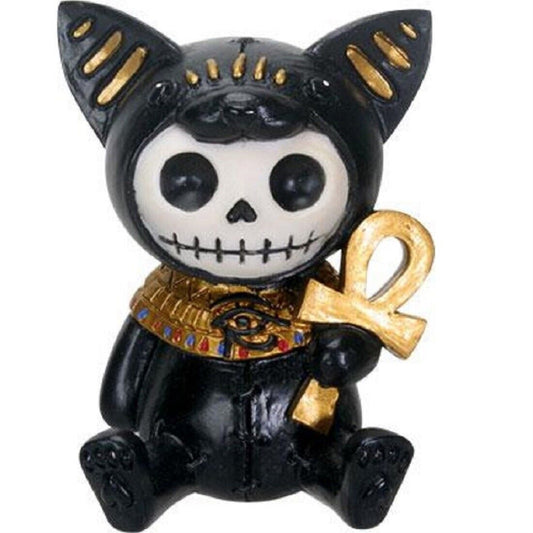 Furrybones Bastet Skeleton in Egyptian Costume Carrying an Ankh Figurine