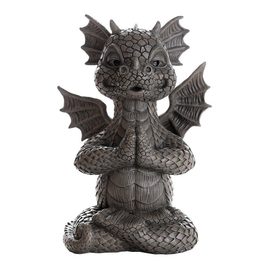 Meditating Yoga Dragon Garden Display Decorative Accent Resin Sculpture Statue 10 Inch Tall