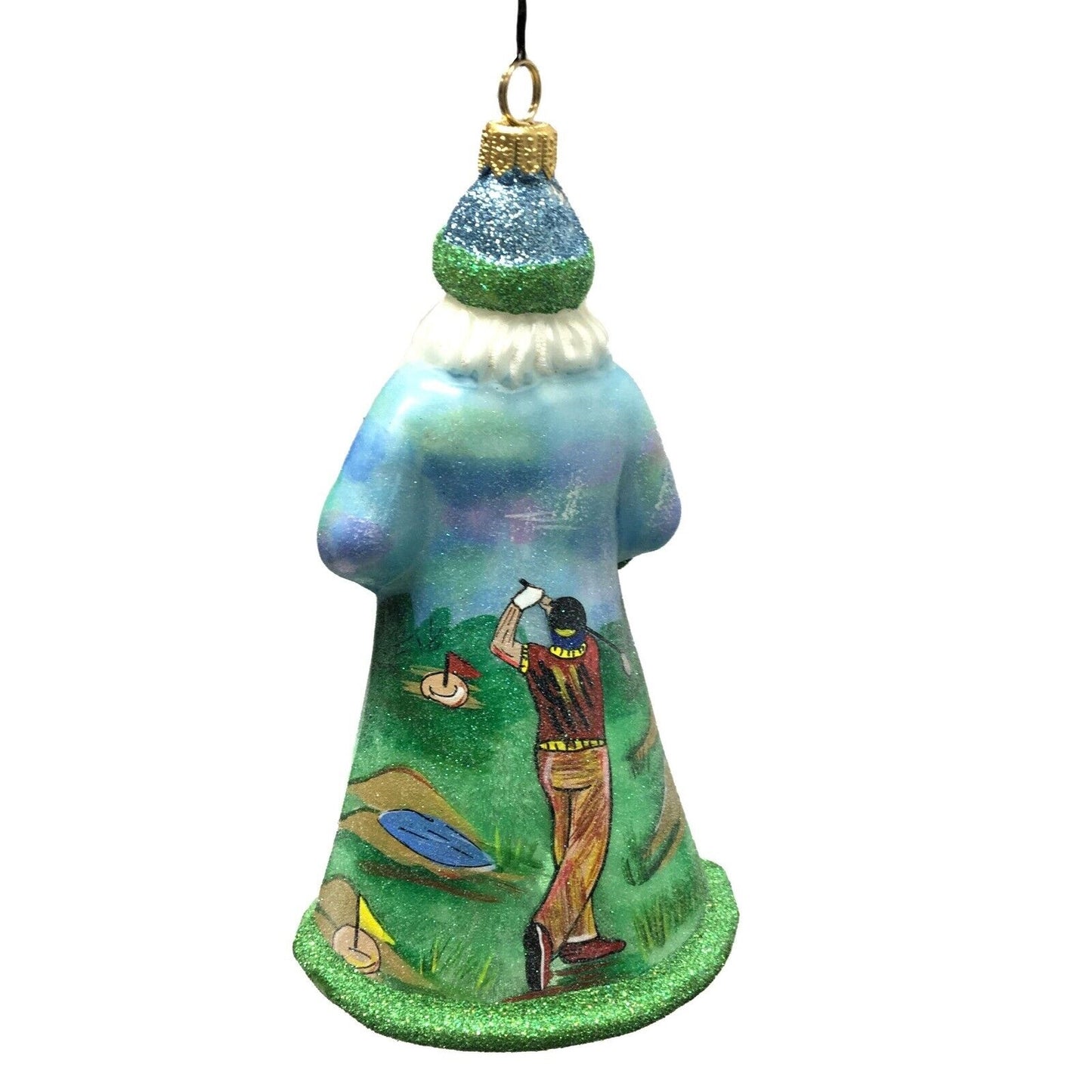 Joy to the World Glitterazzi Golfing Santa Polish Glass Christmas Tree Ornament New