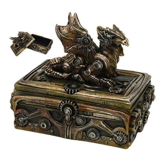 Steampunk Gears and Metal Dragon Jewelry Trinket Keepsake Box Mythical Fantasy Decoration
