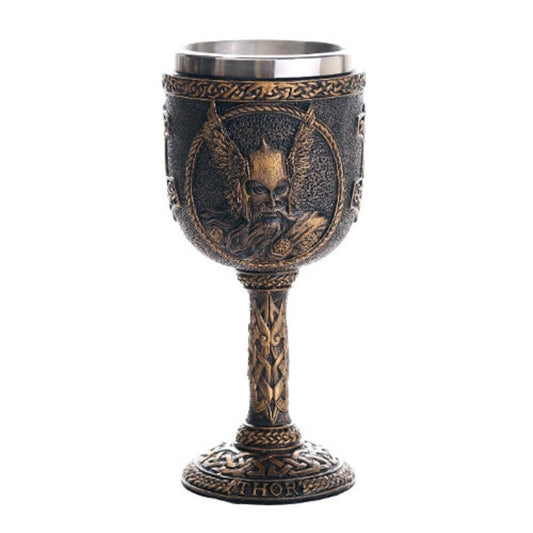 Norse Mythology Thor God of Thunder Wine Goblet Chalice Cup Resin Body Stainless Steel Cup 7 ounce