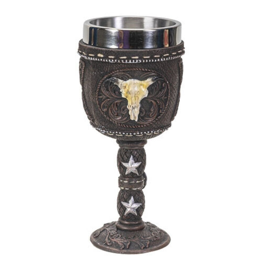 Western Cow Skull Wine Goblet Chalice Cup Resin Body Stainless Steel Cup 7 ounce