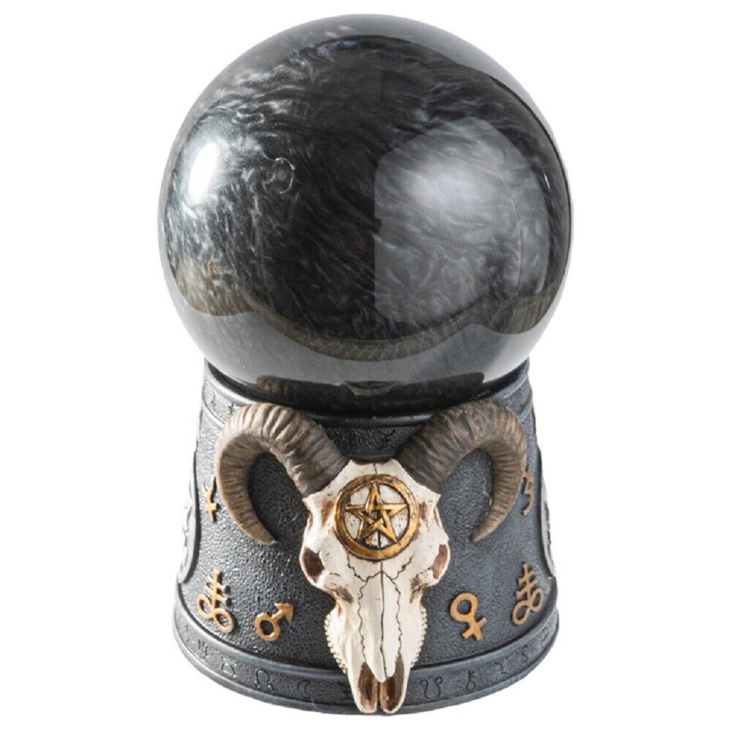 Sigil of Baphomet Storm Ball, Resin Gothic Collectible Orb with Goat Skull, 4 Inches x 4 Inches x 6.26 inches