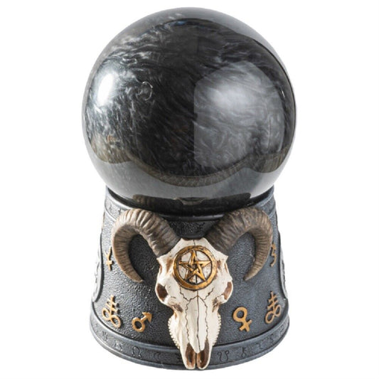 Sigil of Baphomet Storm Ball, Resin Gothic Collectible Orb with Goat Skull, 4 Inches x 4 Inches x 6.26 inches