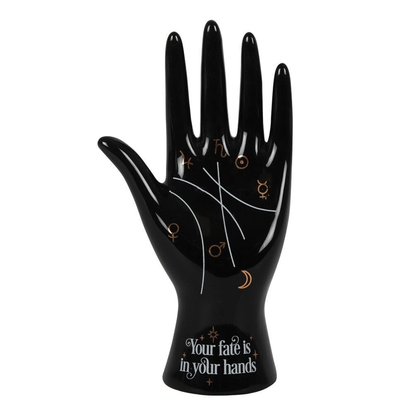 Black Palmistry Symbols Fortune Telling Statue Ceramic Hand Figurine 7.8 inch
