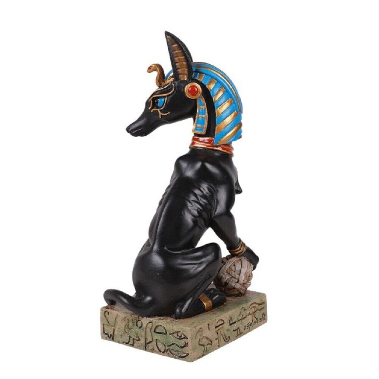 Egyptian God Of The Dead Anubis With Uraeus Crown Standing On Mummy Skull Figurine 8 inch