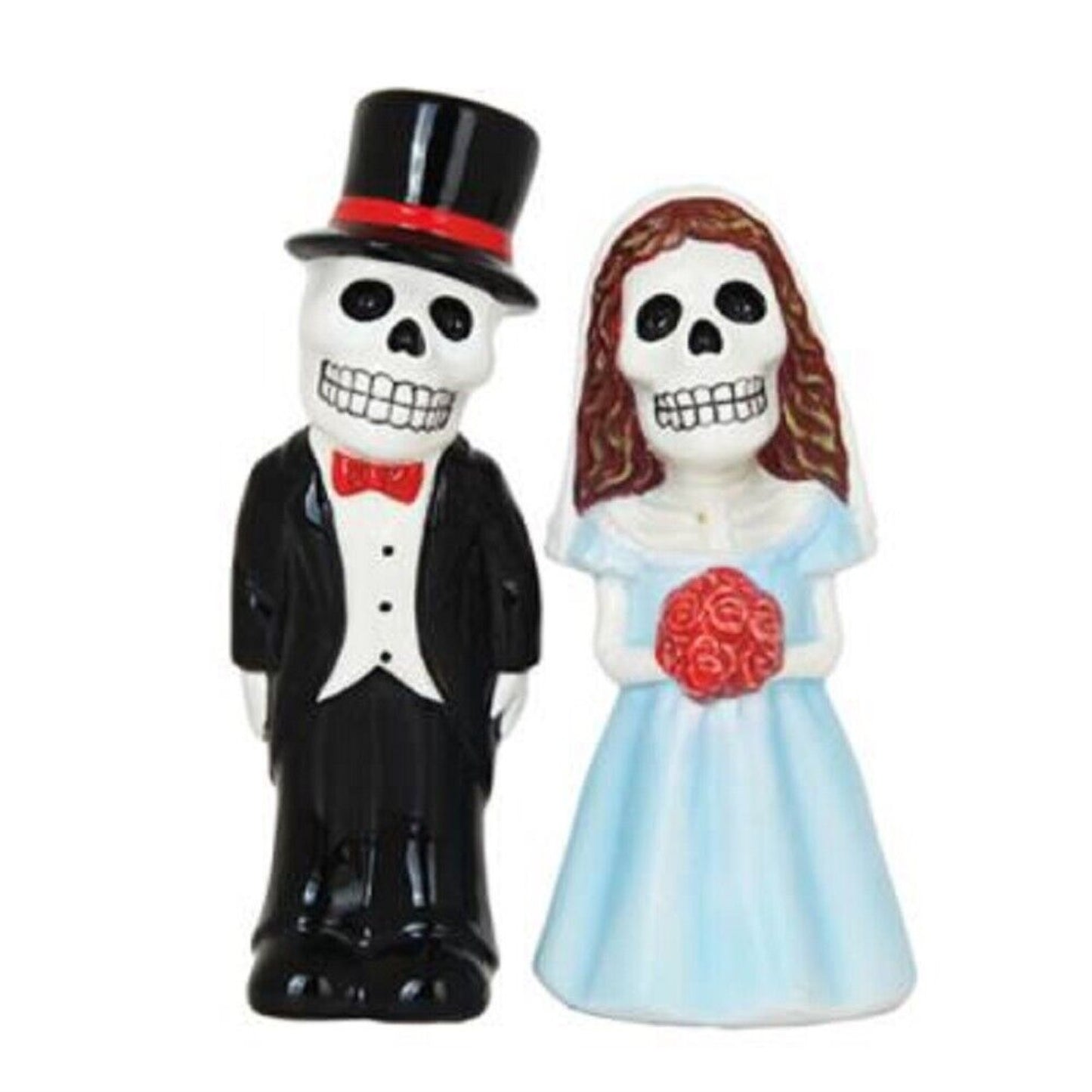 Pacific Trading Love Never Dies Skeleton Bride and Groom Magnetic Salt and Pepper Shakers