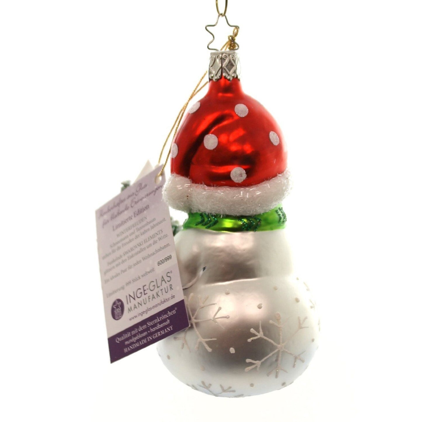 Inge Glas LE Snowy Friend Snowman German Glass Christmas Ornament