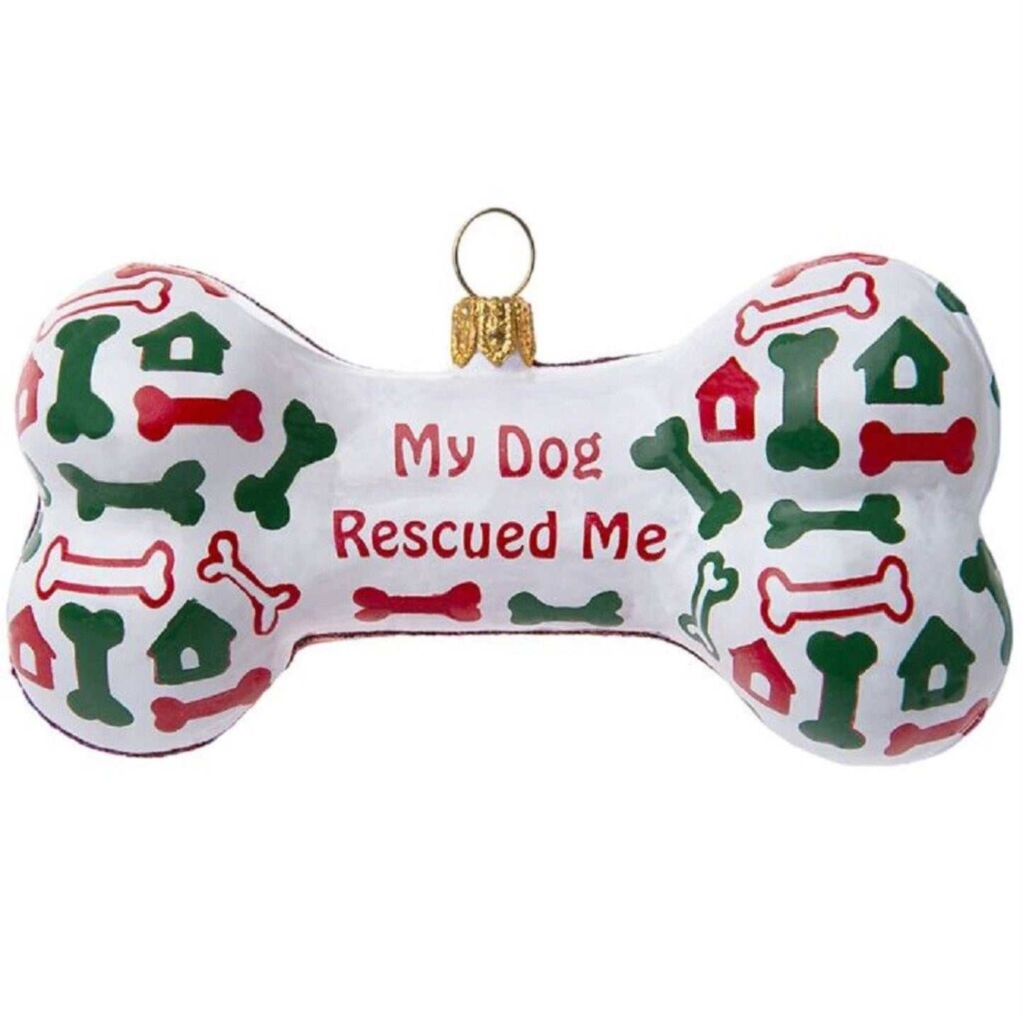 Joy To The World My Dog Rescued Me Dog Bone Polish Glass Christmas Ornament