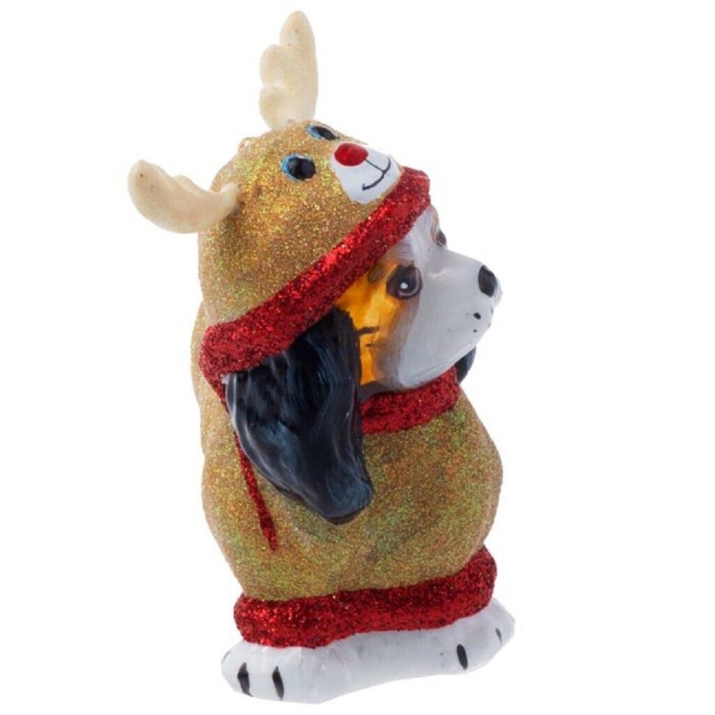 Joy To The World Tri Color Cavalier King Charles in Reindeer Pajamas Ornament