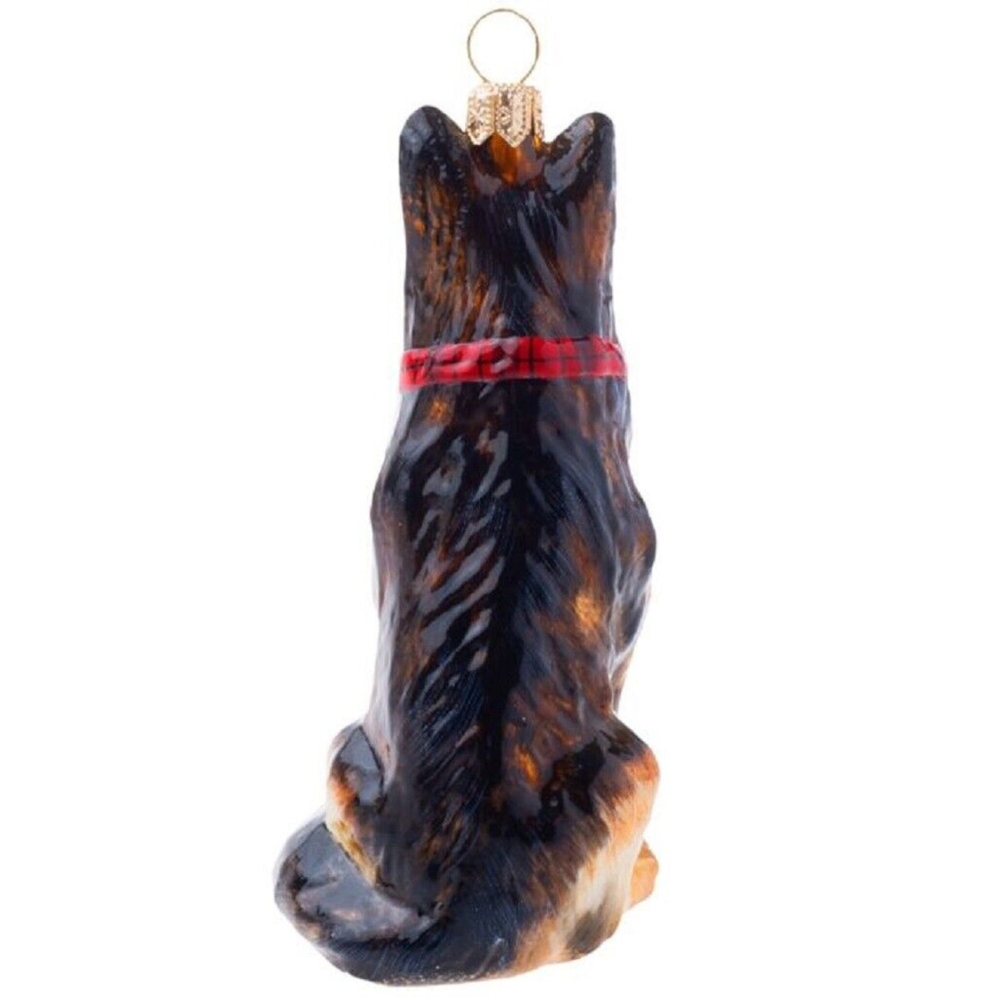 Joy To The World German Shepherd with Leash Polish Glass Christmas Ornament