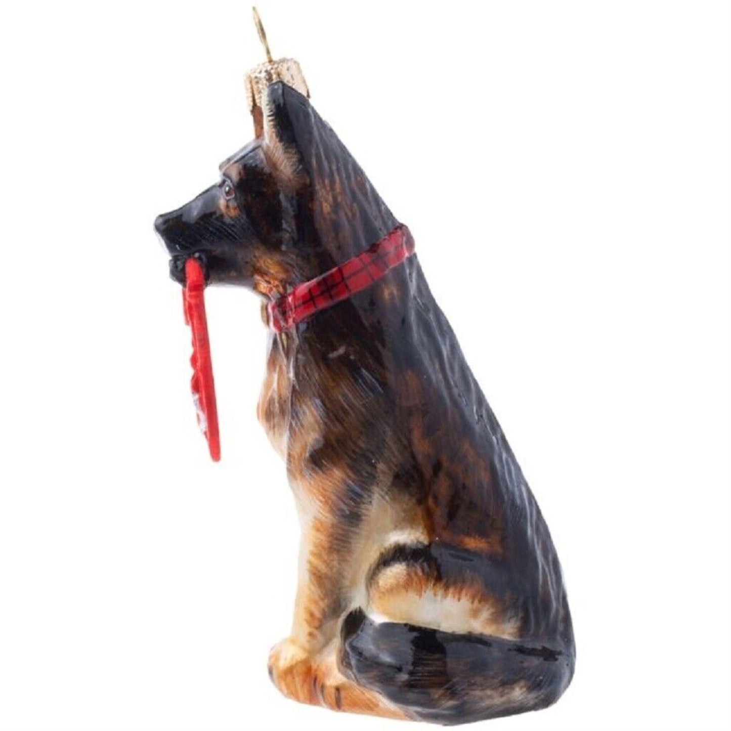 Joy To The World German Shepherd with Leash Polish Glass Christmas Ornament