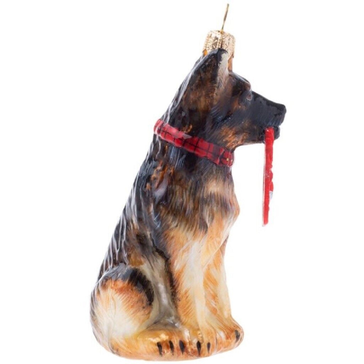 Joy To The World German Shepherd with Leash Polish Glass Christmas Ornament