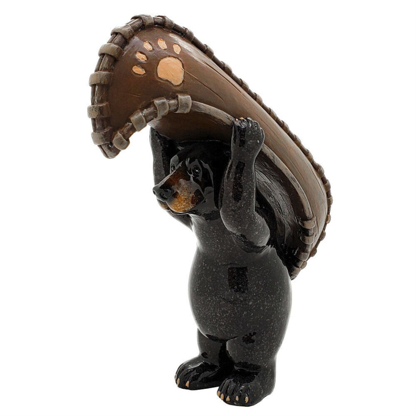 Western Rustic Black Bear Portaging A Canoe Figurine River Cruising Bears Accent 6 inch