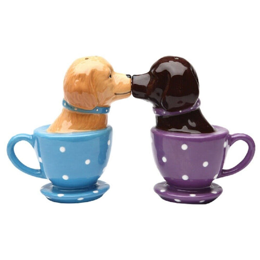 Puppy Love Kissing Labradors Ceramic Magnetic Salt and Pepper Shaker Set