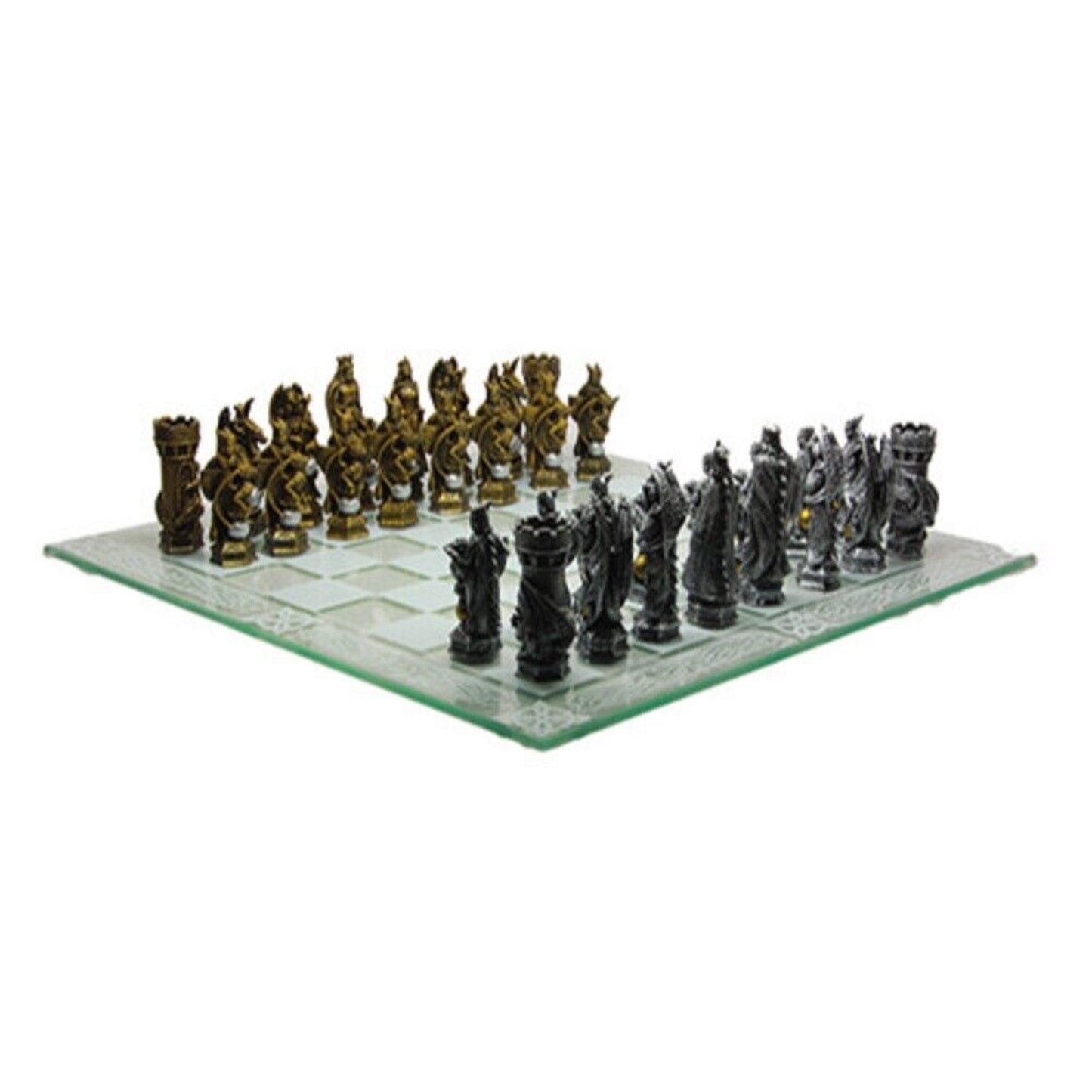 King Arthur Fantasy Chess Set Game with Glass Board 17 x 17 inch