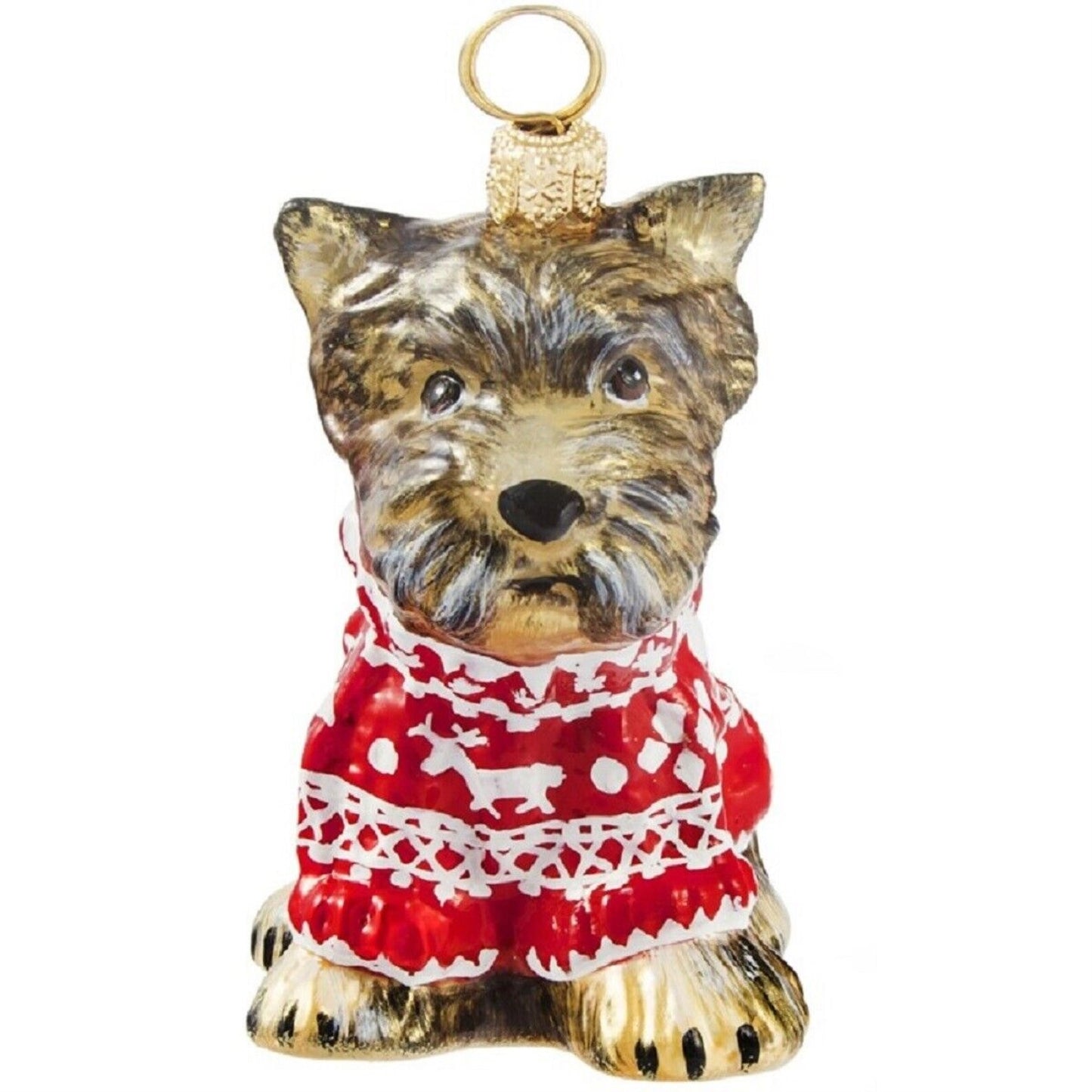 Joy to the World Yorkshire Terrier Yorkie in Nordic Sweater Dog Polish Glass Christmas Ornament