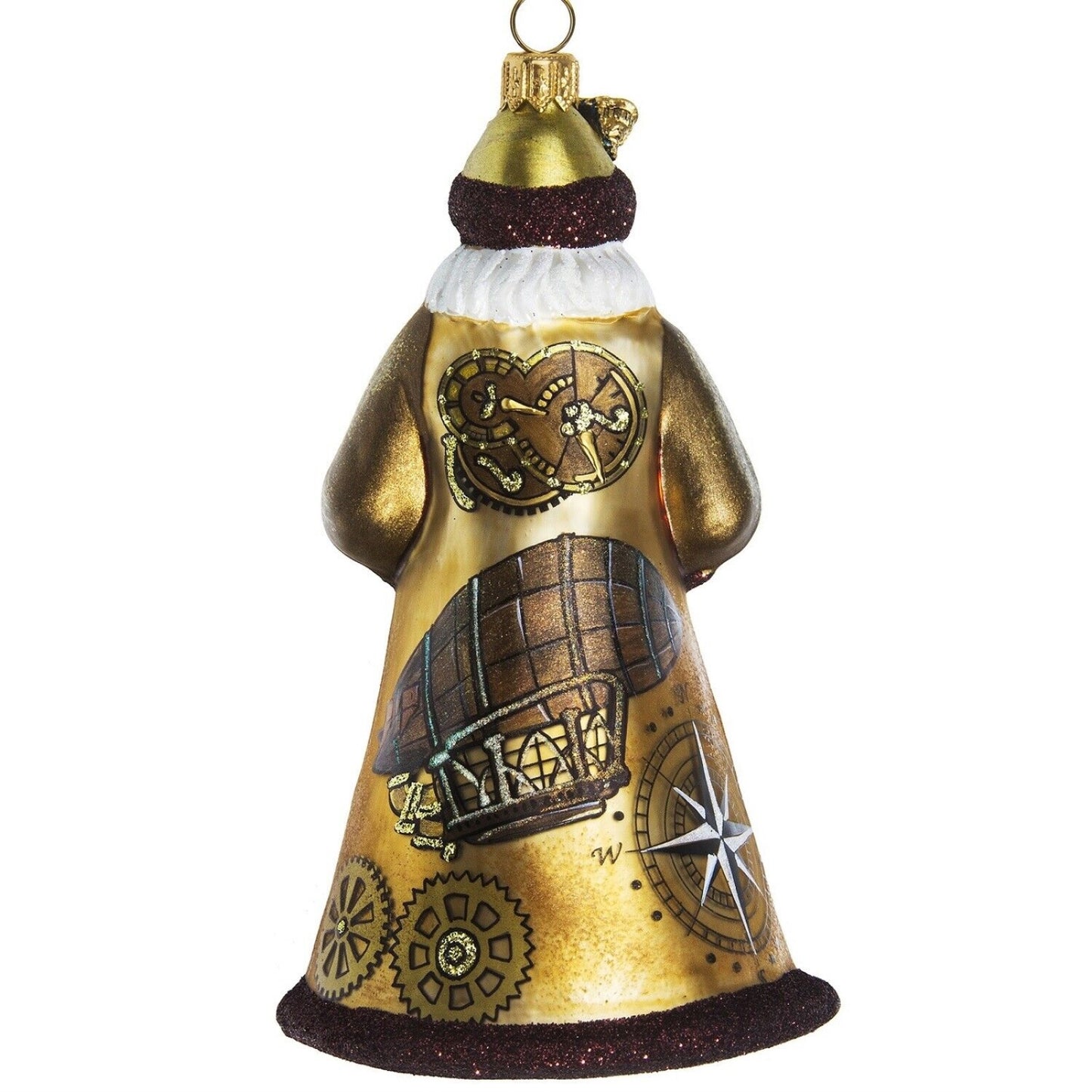Joy to the World Glitterazzi Steampunk Santa With Zeppelin Polish Glass Christmas Tree Ornament