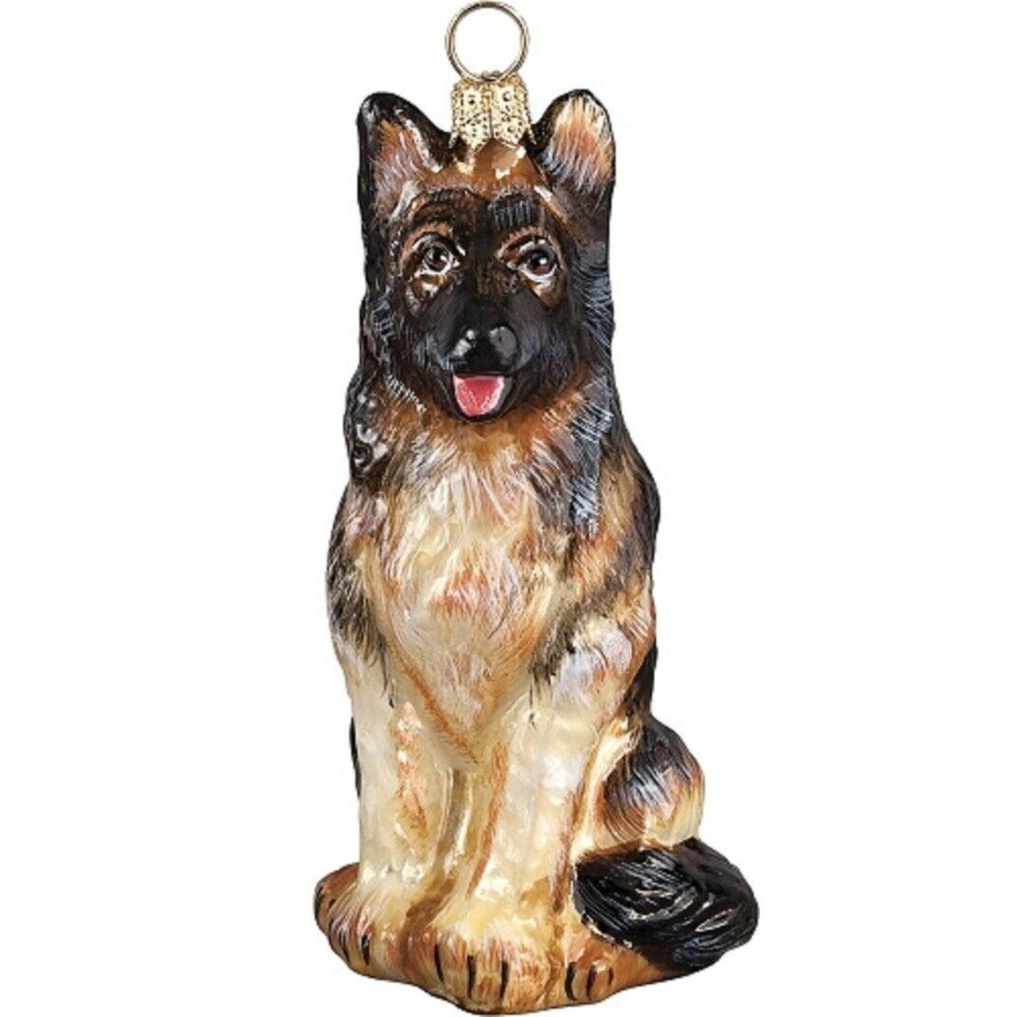 Joy to the World German Shepherd Dog Polish Blown Glass Christmas Ornament Holiday Decoration