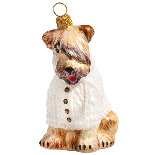 Joy to the World Soft Coated Wheaten Terrier Irish Aran Sweater Glass Ornament