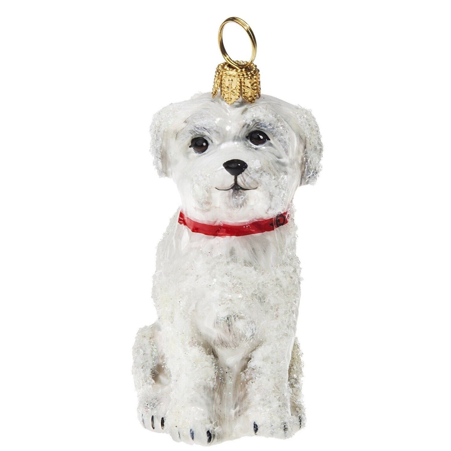 Joy to the World Snowy Snow Covered Maltese Dog Polish Glass Christmas Tree Ornament Pet