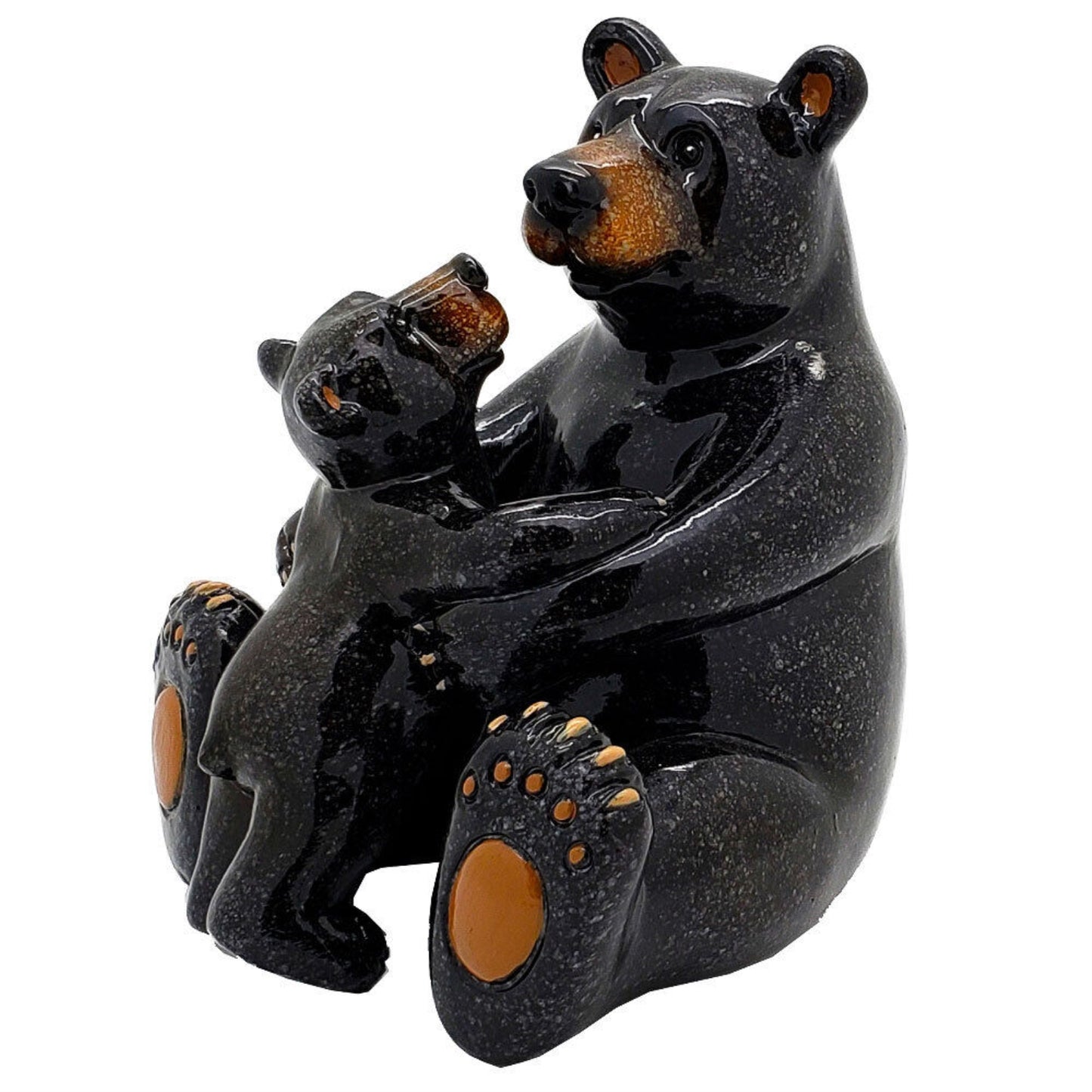 Western Rustic Black Mama Bear Hugging Baby Cub Figurine Family Bears Accent