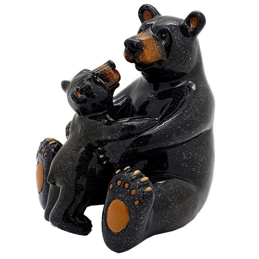 Western Rustic Black Mama Bear Hugging Baby Cub Figurine Family Bears Accent
