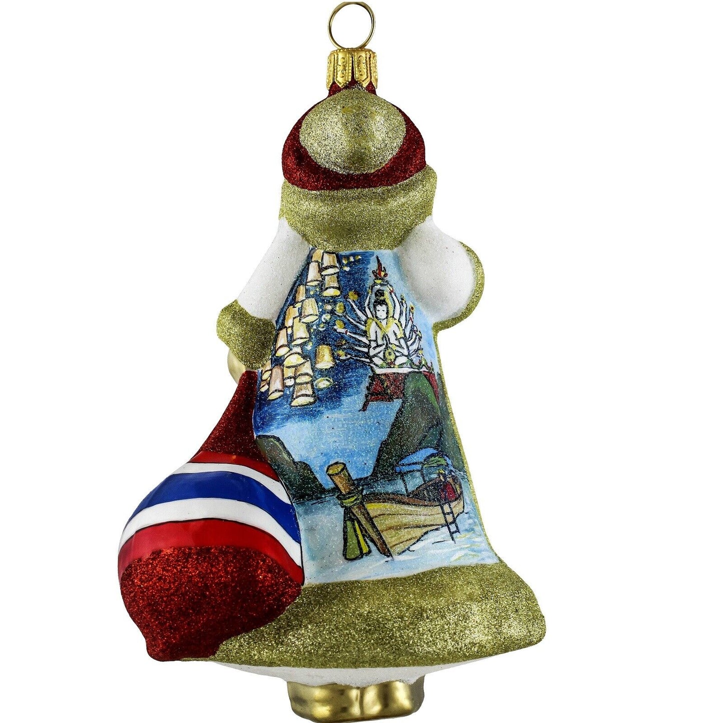 Joy to the World Glitterazzi Thailand Santa Polish Glass Christmas Ornament