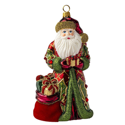 Joy to the World Glitterazzi Deck the Hall Santa Polish Glass Christmas Ornament