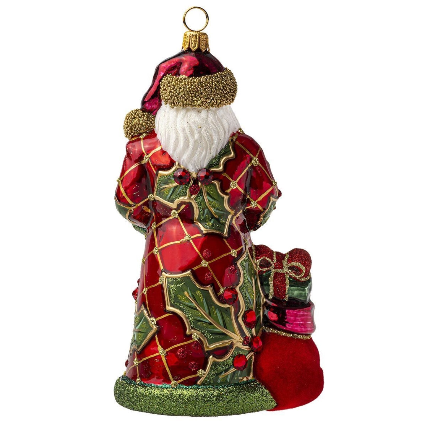 Joy to the World Glitterazzi Deck the Hall Santa Polish Glass Christmas Ornament