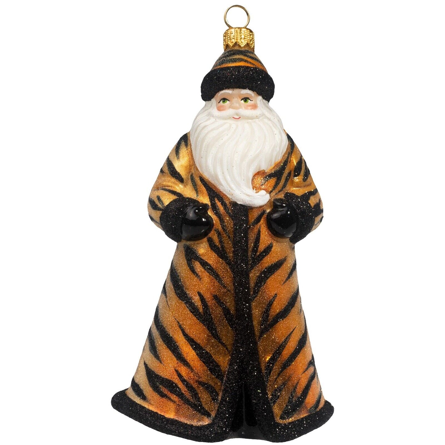 Joy to the World Glitterazzi Tigress Santa Polish Glass Christmas Ornament