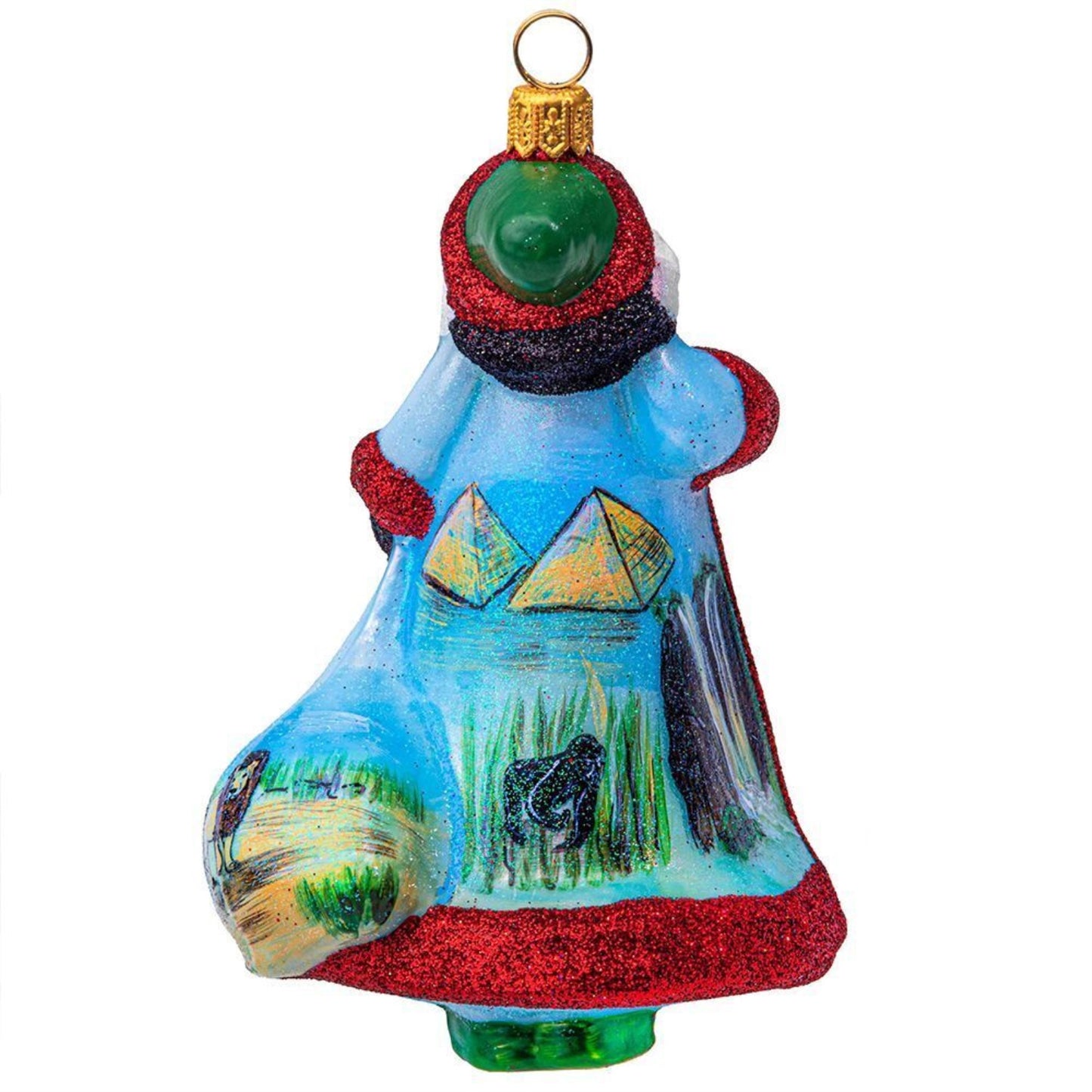 Joy to the World Glitterazzi International Africa Santa Claus Polish Glass Christmas Ornament