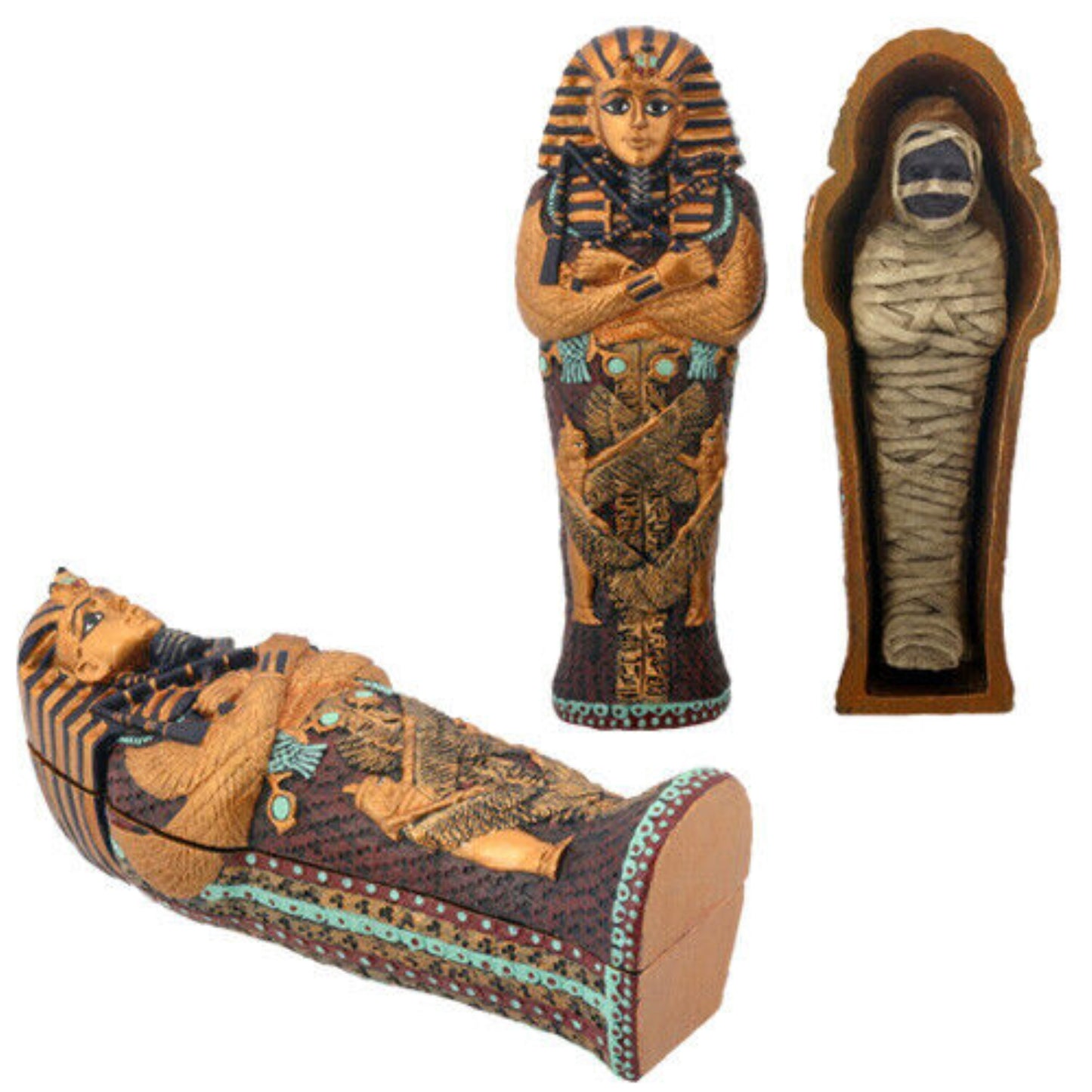 Ancient Egyptian King Tut Sarcophagus Coffin with Mummy Figurine One Coffin 4 inch