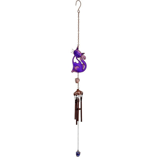 Purple Slinky Cat Metal Windchime Outdoor Garden Wind Chime 17.75 Inch