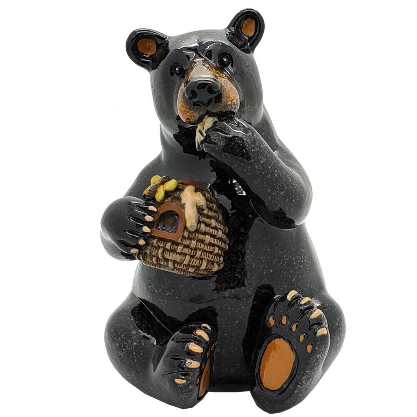 Western Rustic Black Bear Eating Honey From Honeycomb Beehive Figurine Bears
