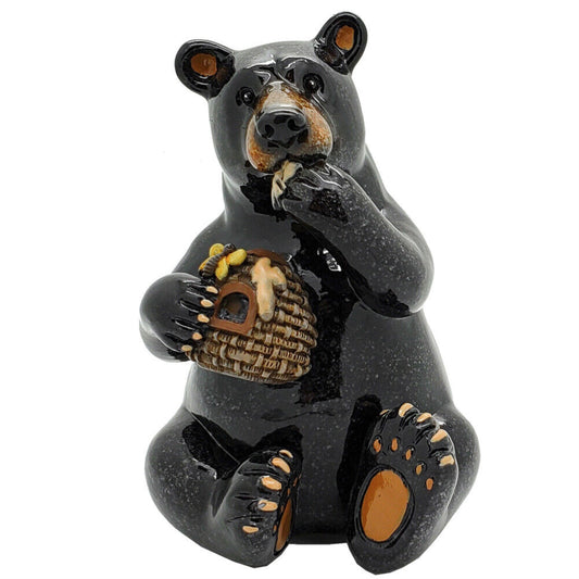 Western Rustic Black Bear Eating Honey From Honeycomb Beehive Figurine Bears