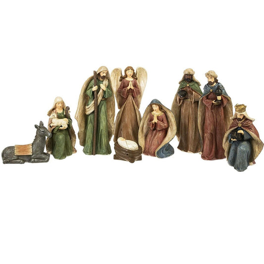 Distressed Brown Christmas Nativity 9 Piece Set 5 inch