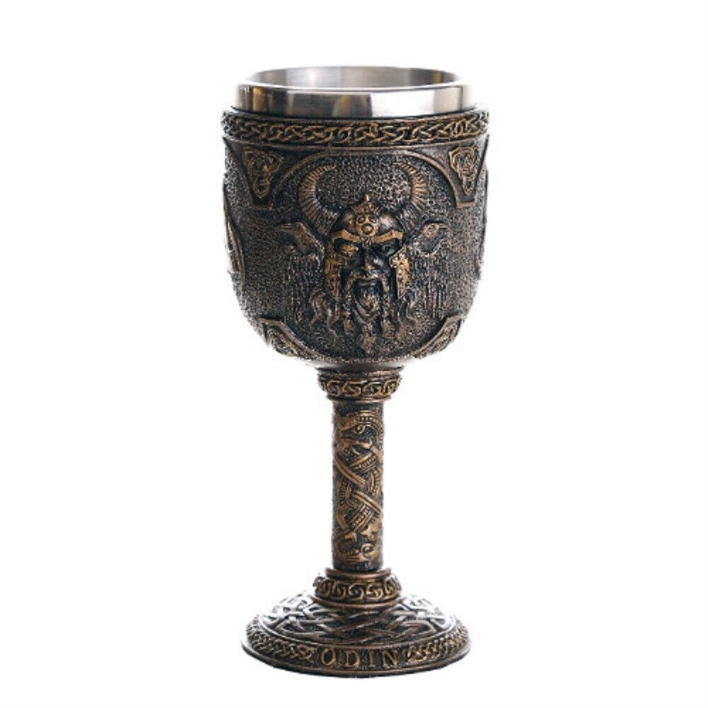 Norse Mythology Alfather Odin King of Asgard Wine Goblet Chalice Cup Resin Body Stainless Steel Cup 7 ounce