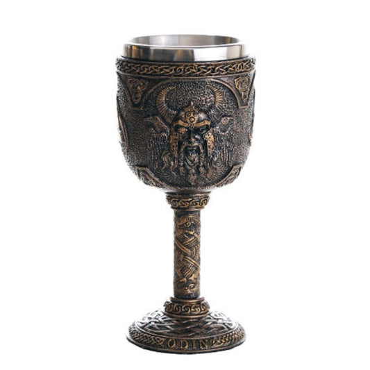 Norse Mythology Alfather Odin King of Asgard Wine Goblet Chalice Cup Resin Body Stainless Steel Cup 7 ounce
