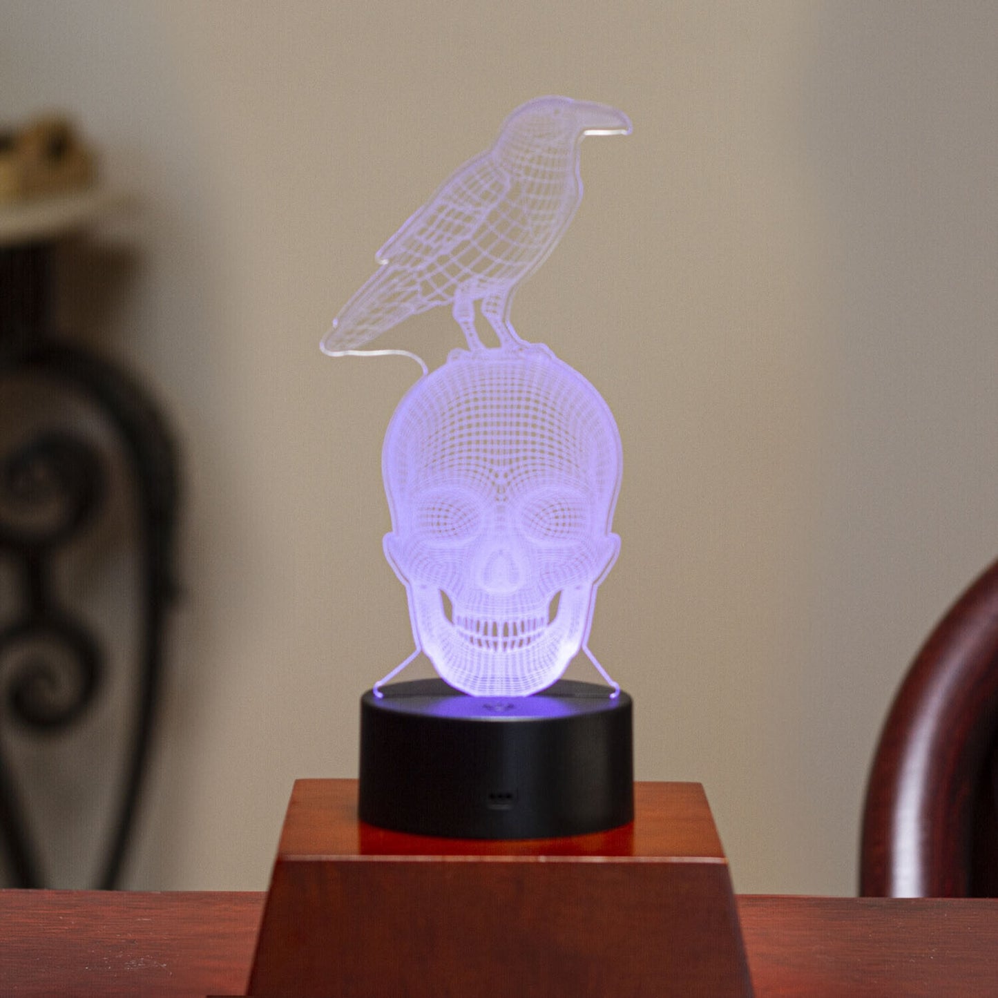 LED Light 3D Raven on Skull Decorative Sign Home Decor