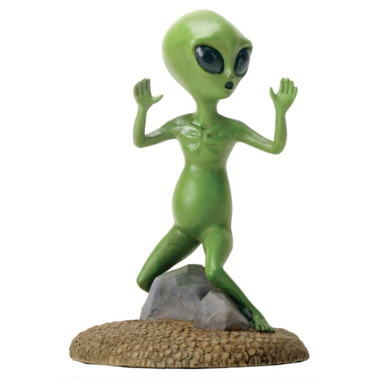 Small Green Colored Alien Figurine Statue with Hands Up Escaping 4.5 inch