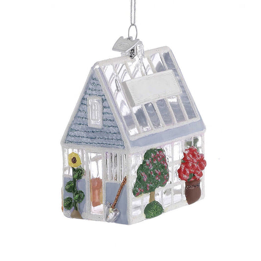 Kurt Adler Noble Gems Greenhouse with Plants and Flowers Glass Christmas Tree Ornament 3.25 inch