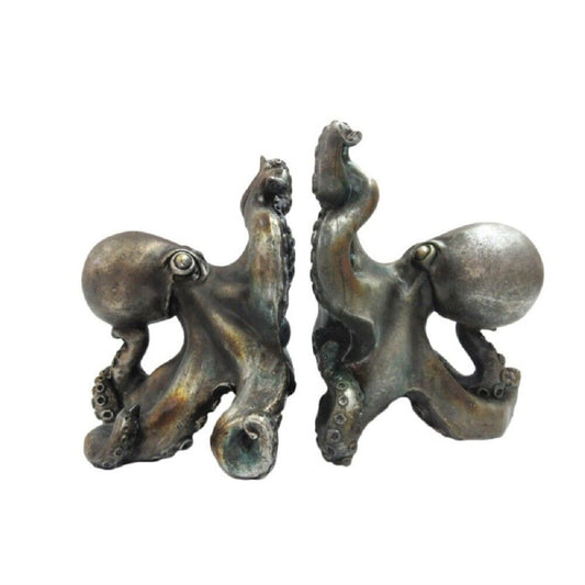 Antique Silver Octopus Decorative Bookends Set 5 Inch Tall