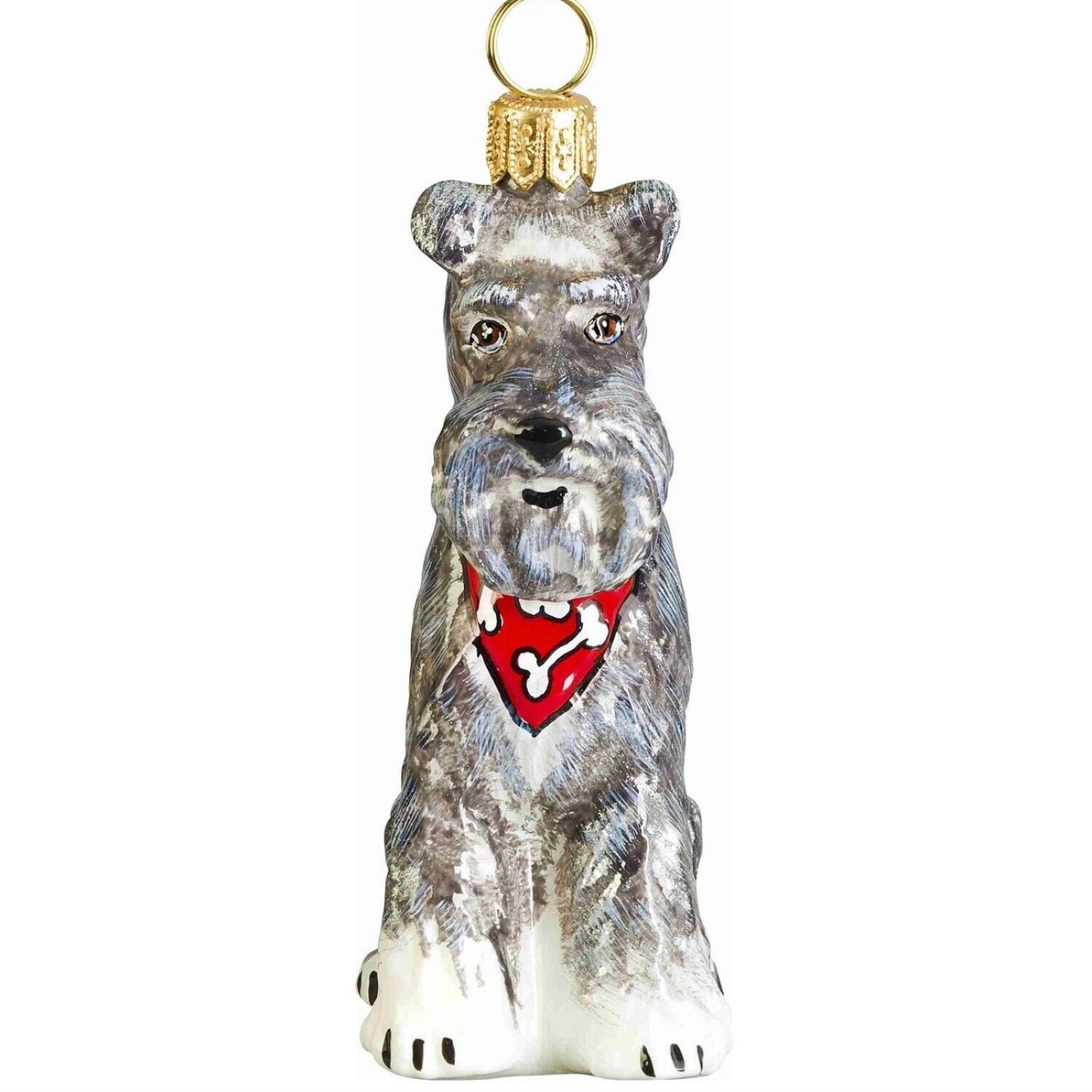 Joy to the World Floppy Ears Grey Schnauzer with Bandana Polish Glass Christmas Tree Ornament