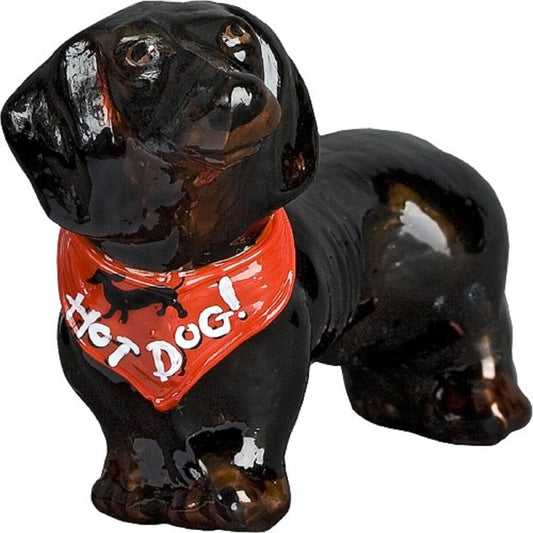 Joy to the World Black Dachshund Doxie with Hotdog Bandana Glass Christmas Ornament